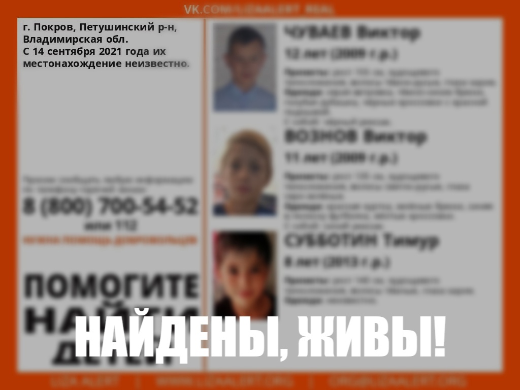 Пропавшие во Владимирской области дети найдены на территории соседнего региона