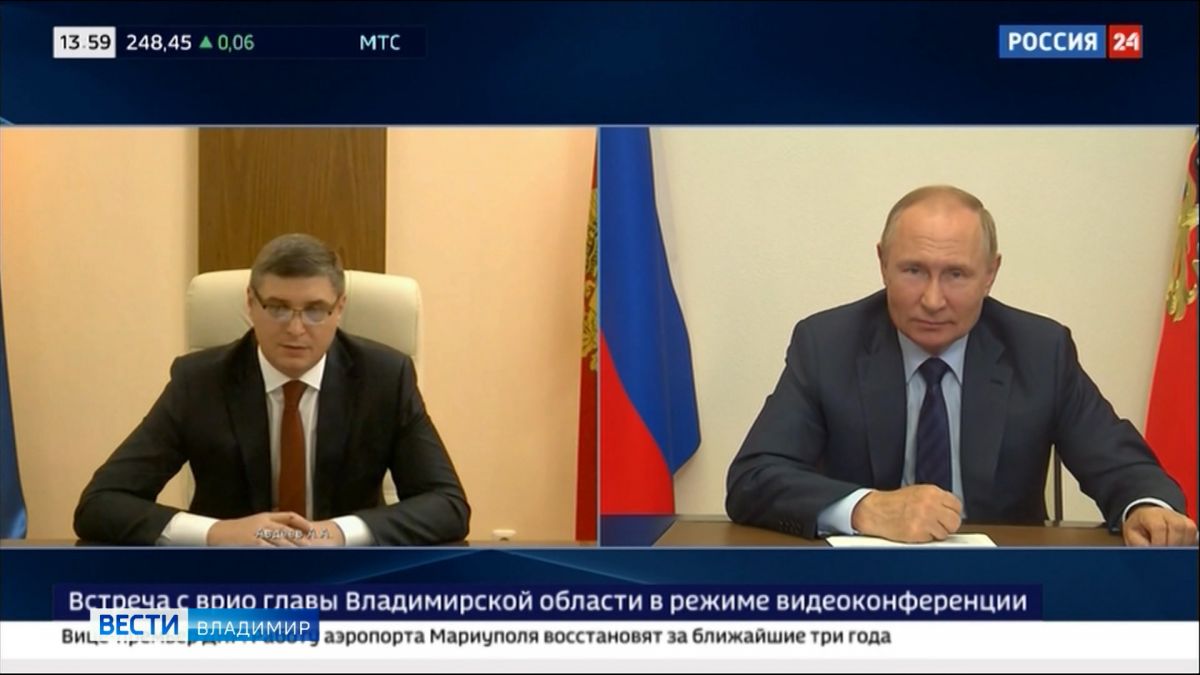 Владимир Путин и Александр Авдеев обсудили по видеосвязи развитие Владимирской области