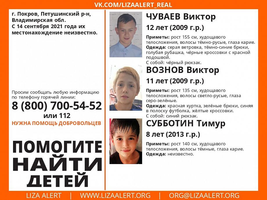 Во Владимирской области ищут троих пропавших мальчиков