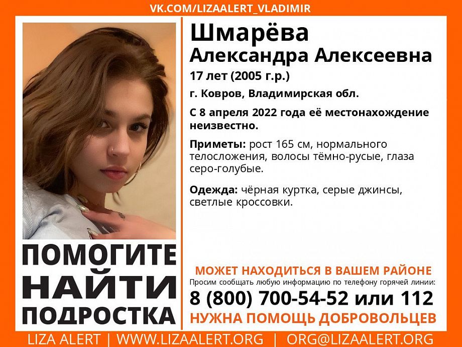 Во Владимирской области пропала 17-летняя девушка