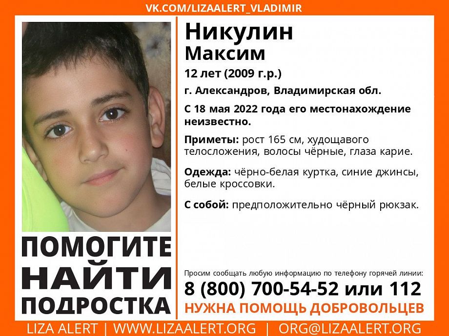 Во Владимирской области ищут пропавшего 12-летнего мальчика