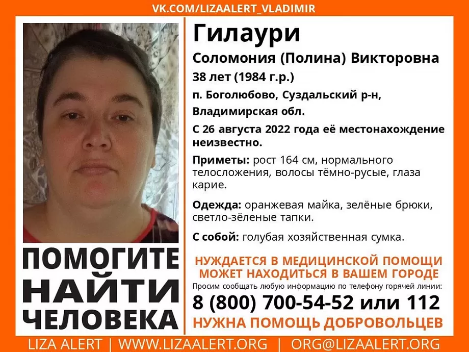 Во Владимирской области «Лиза Алерт» ищет 38-летнюю жительницу поселка Боголюбово